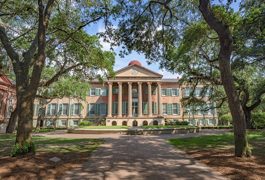 university building with columns