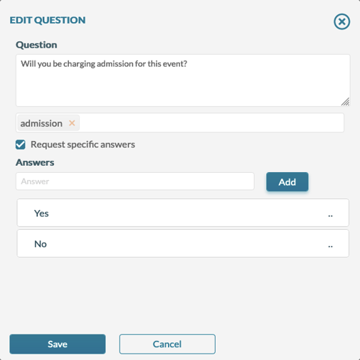saved questions with predefined answers