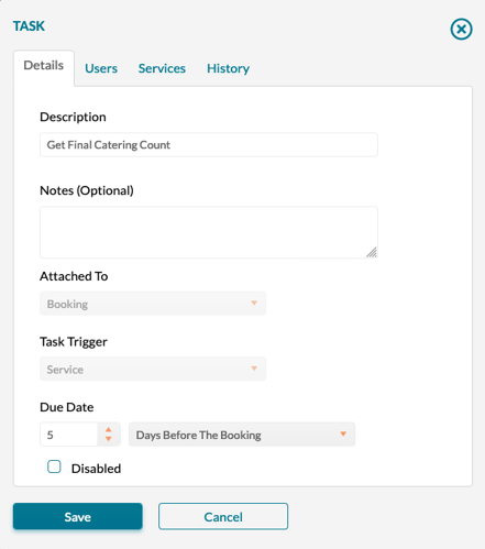 task configuration - event management