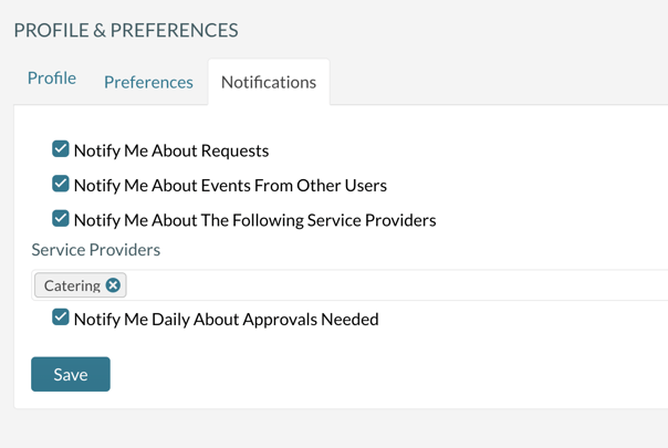 A screenshot displaying the users email notification options
