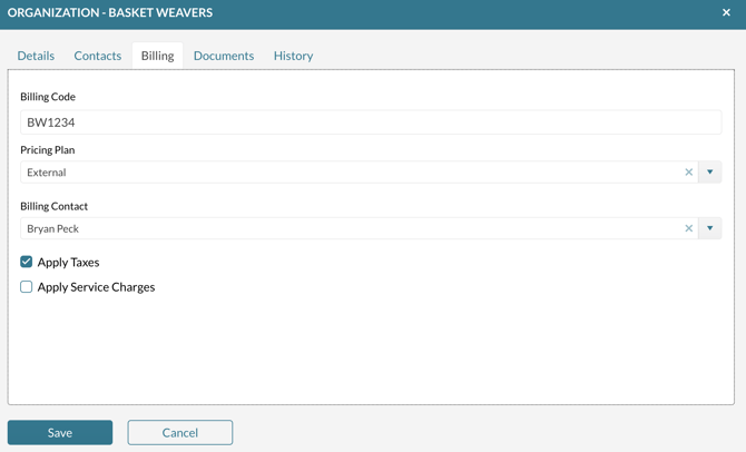 A screenshot of the billing tab for organizations.