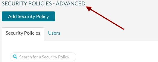 A screenshot of the security policies in advanced mode