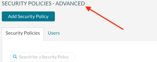 A screenshot of the security policies in advanced mode