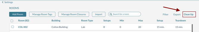 A screenshot that shows the location of the cleanup tool for rooms