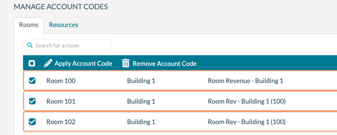 Account Codes - 2 selecting rooms