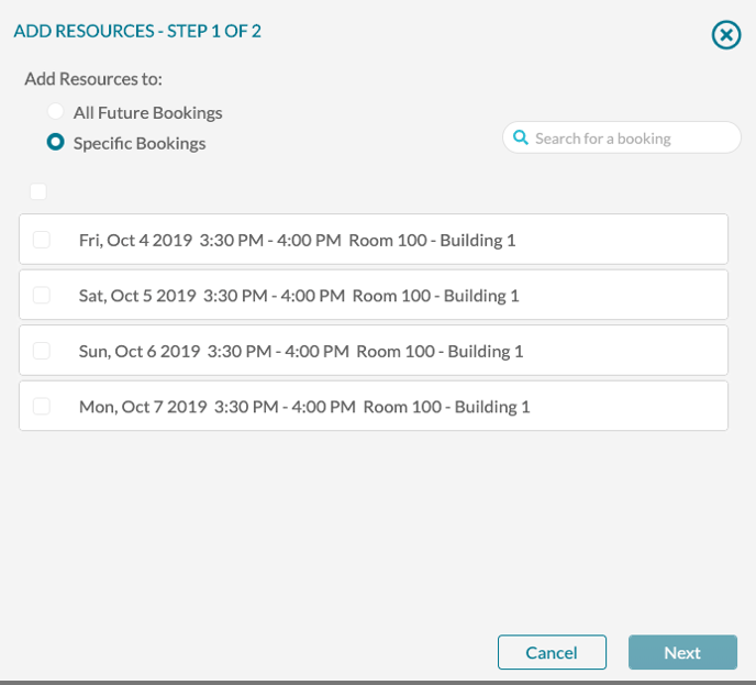 Add resrouces step 1 - specific bookings