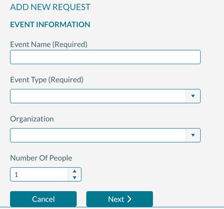Adding a new request - Event Name and Organization