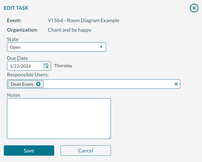 An example of editing a task from Manage Tasks