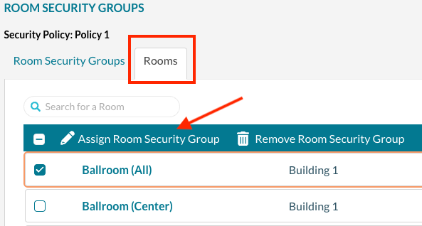 Assigning a security group to a room