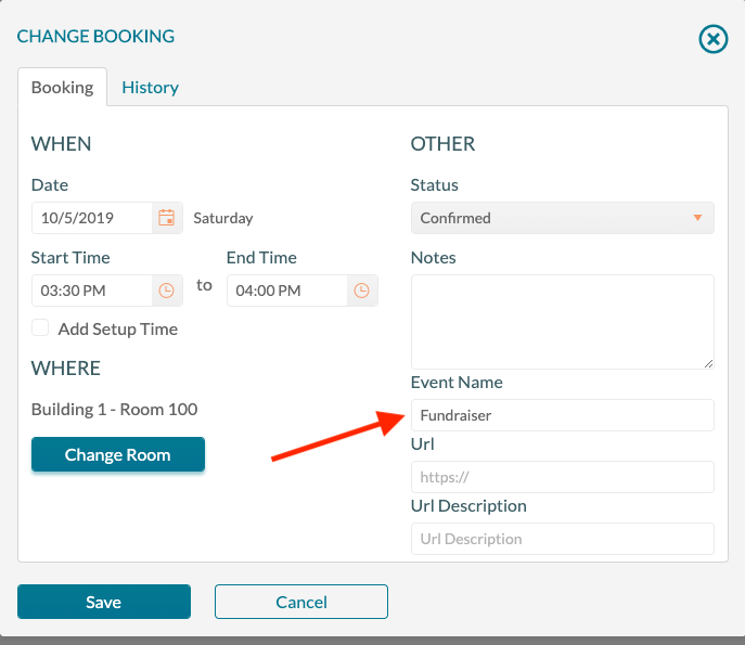 Booking Event Name 3 - Change and save