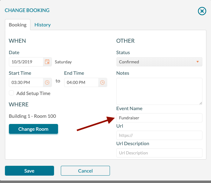 Booking Event Name 3 - Change and save