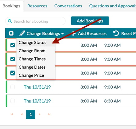 Change Status - select bookings