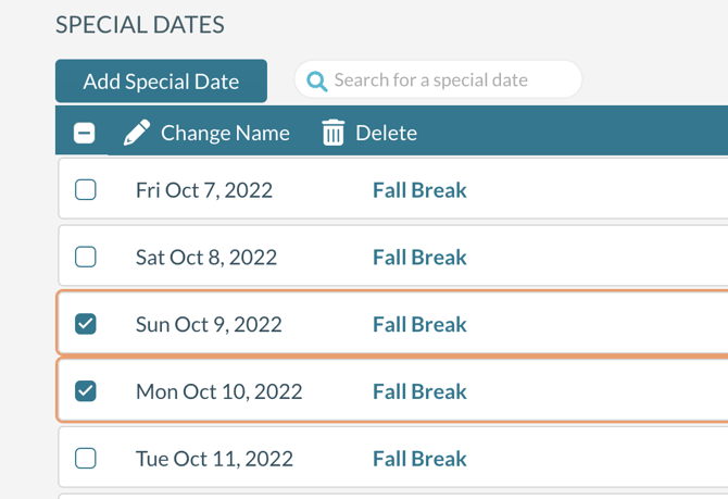 Changing the description for multiple Special Date records