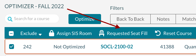 Changing the seat fill percentage for selected courses