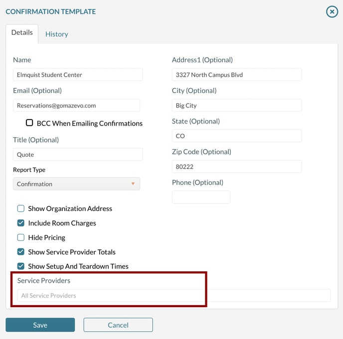 Confirmation Templates - Service Provider Filtering