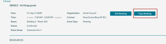 Copy Booking from the booking editor