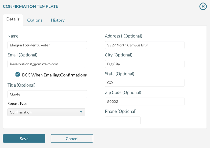 Defining a Confirmatiion Template - The details tab