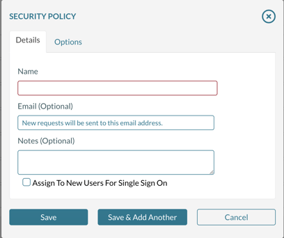 Defining a security policy - the details tab