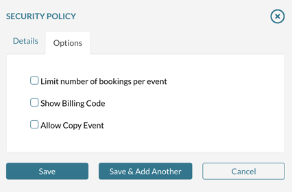 Defining a security policy - the options tab