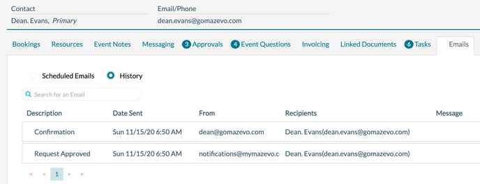Email History for an event