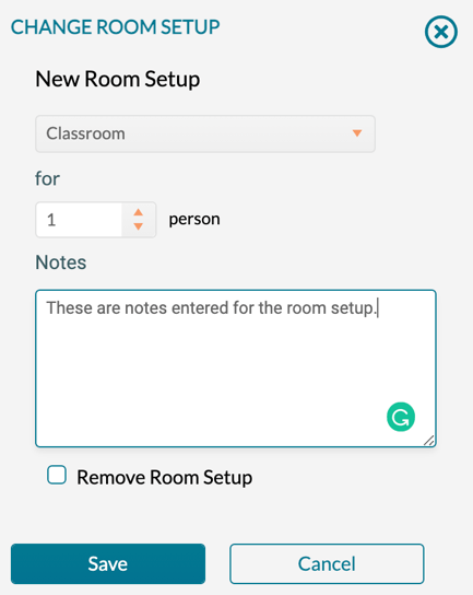 Entering a note for room setup