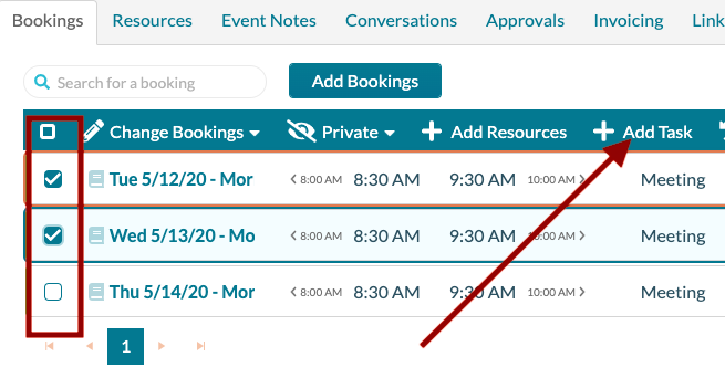 Event Editor - Adding a task to selected bookings