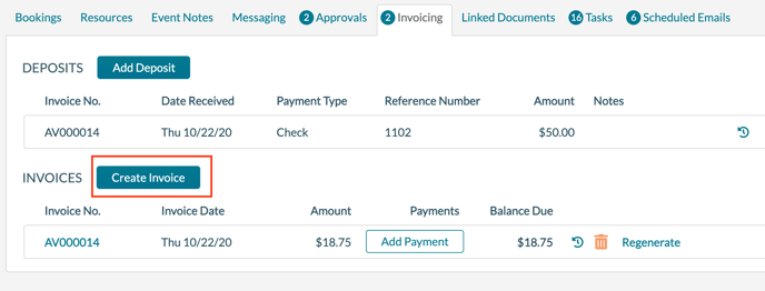 Event Editor - Invoicing tab - Creating a new invoice