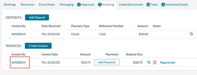 Event Editor - Invoicing tab - Viewing an invoice