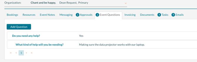 Event questinos tab of the event editor.  This is showing a dependent question.
