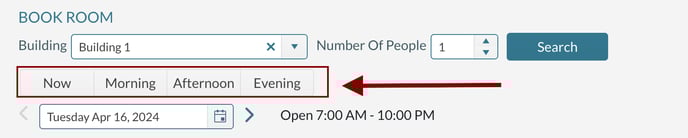 Filter buttons to limit the time blocks display below