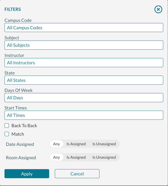 Filtering courses for final exams