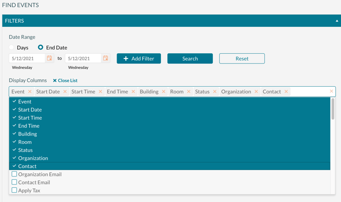 Find Events - Display Columns