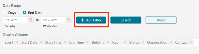Find Events advanced mode.   The Add Filter button