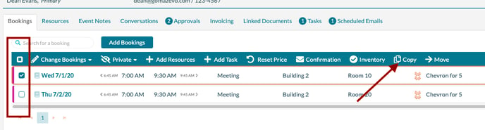 How to copy a booking