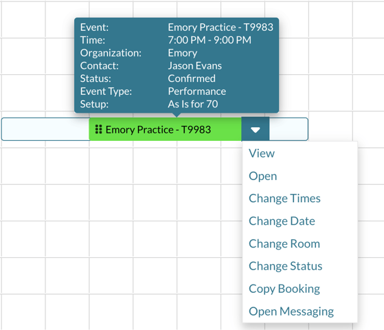 Image of the tools available to make changes to a booking from the event book