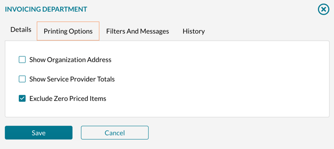 Invocing Departments - Printing Options