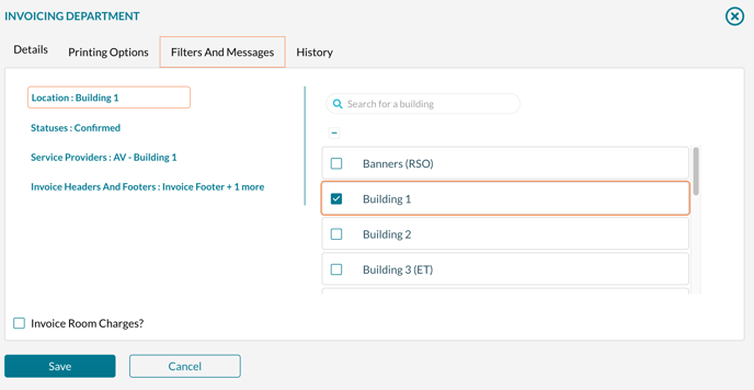 Invoicing Department - Filters and Messages