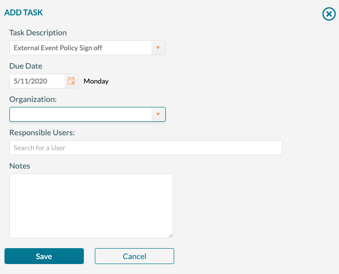 Manage Tasks - Adding a task to an organization
