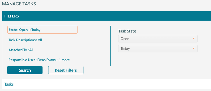 Manage Tasks - Filter