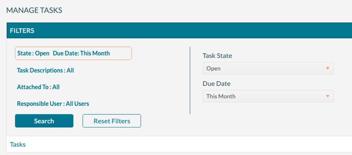 Manage Tasks - Filtering