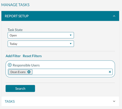 Manage Tasks - The filter screen