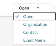 Opening an event using the organztion name, contact name or the event name.