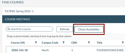 Opening the Availability Checker from Find Courses