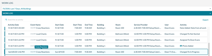 Operations work log