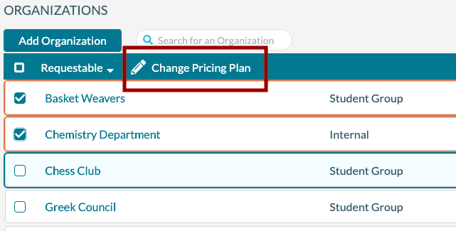 Organization - change pricing