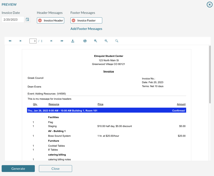 Previewing an invoice prior to finalizing it