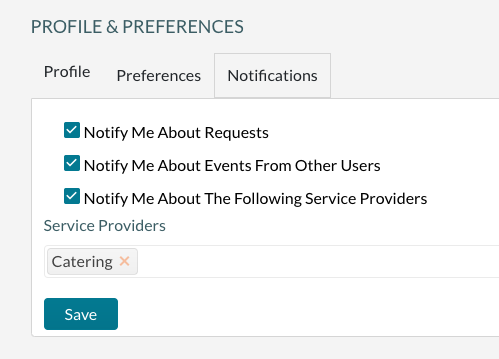 Profile and Preferences - Notification tab