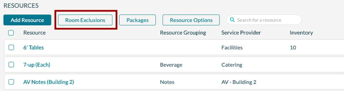 Resources - Room Exclusion button