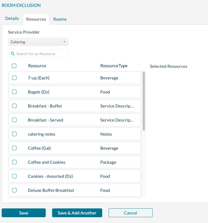 Room Exclusion - Add - Resources Tab