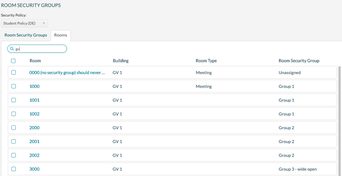 Security Policy - Group - Room Assignments